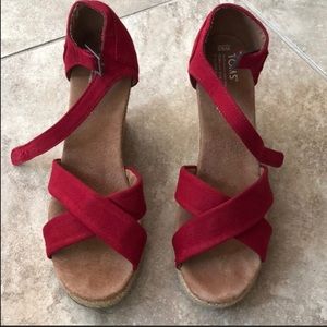 TOMS Espadrille Red Canvas Wedge Sandals